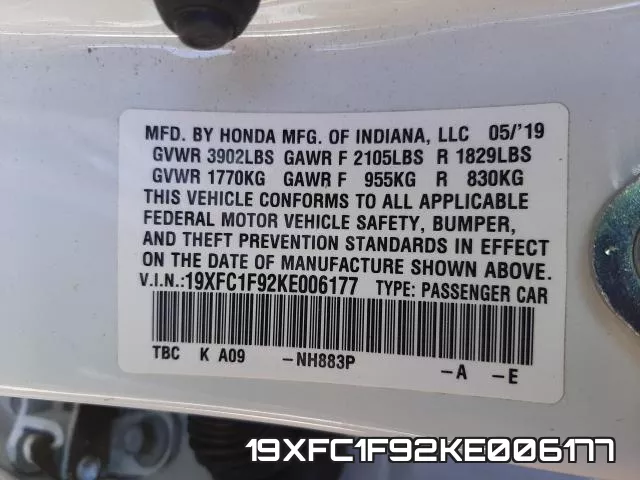 19XFC1F92KE006177 фото 2