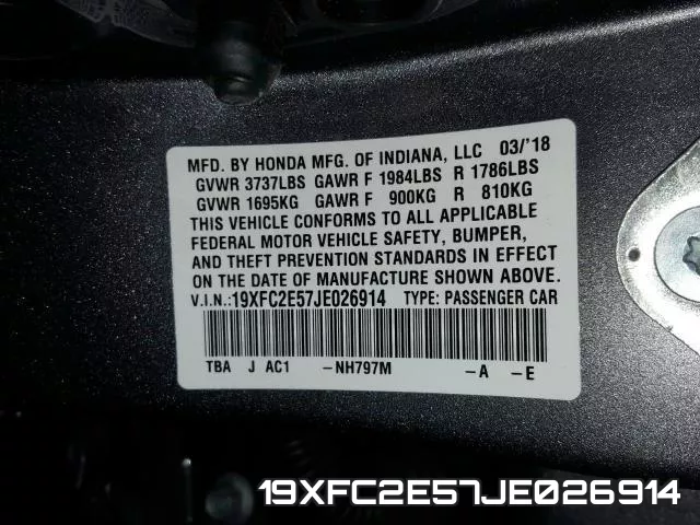 19XFC2E57JE026914 фото 2