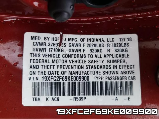 19XFC2F69KE009900 фото 2