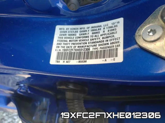 19XFC2F7XHE012306 фото 2