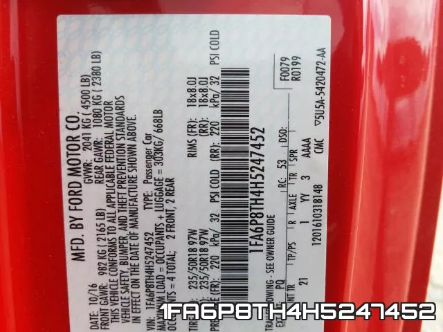 1FA6P8TH4H5247452 фото 2