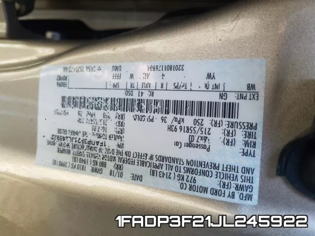 1FADP3F21JL245922 фото 2