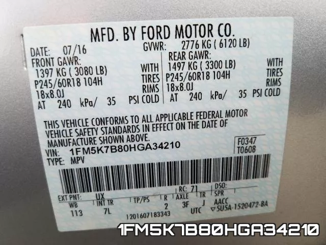 1FM5K7B80HGA34210 фото 2
