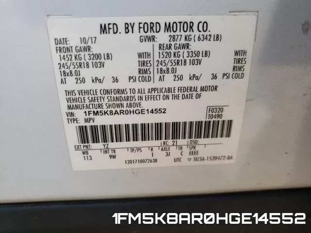 1FM5K8AR0HGE14552 фото 2