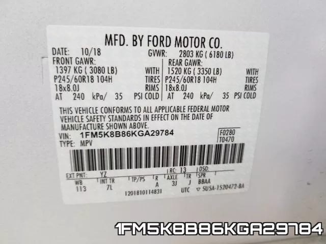 1FM5K8B86KGA29784 фото 2
