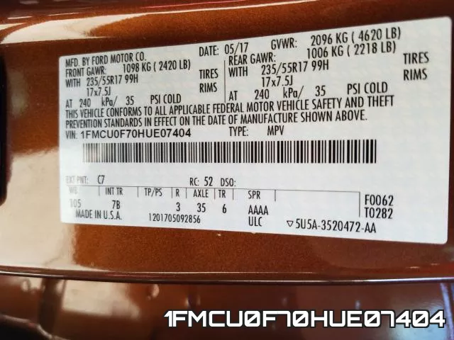 1FMCU0F70HUE07404 фото 2