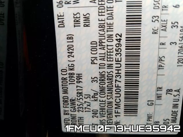 1FMCU0F73HUE35942 фото 2