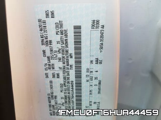1FMCU0F76HUA44459 фото 2