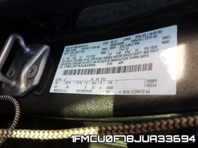 1FMCU0F78JUA33694 фото 2