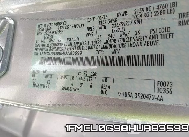 1FMCU0G98HUA83599 фото 10