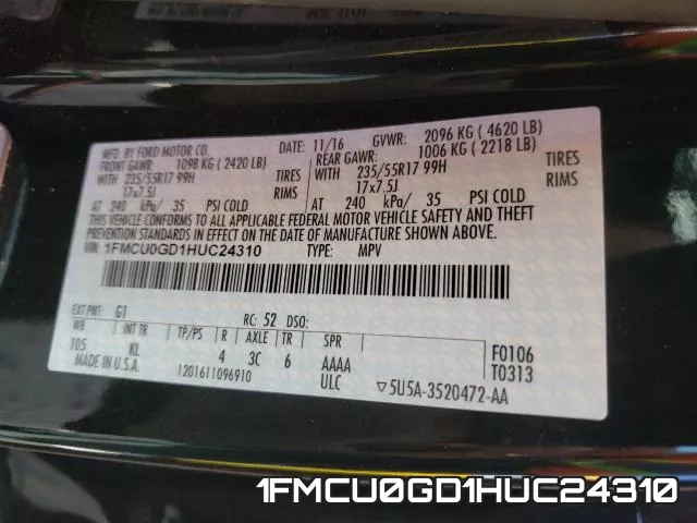 1FMCU0GD1HUC24310 фото 2