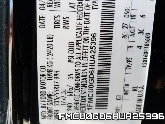 1FMCU0GD6HUA25396 фото 2