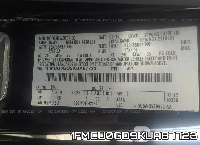 1FMCU0GD9KUA87723 фото 10