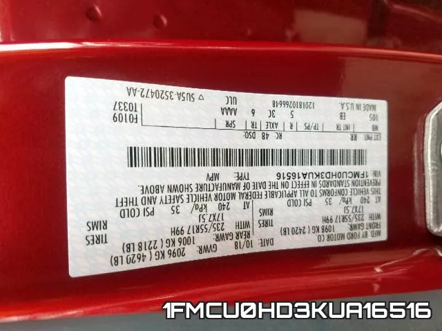 1FMCU0HD3KUA16516 фото 2