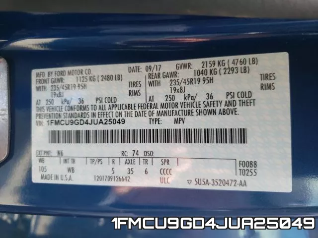 1FMCU9GD4JUA25049 фото 2