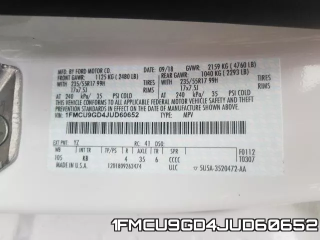 1FMCU9GD4JUD60652 фото 2