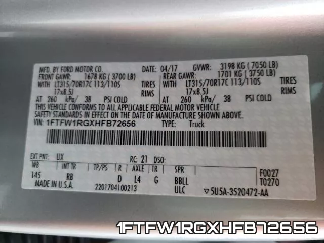 1FTFW1RGXHFB72656 фото 2