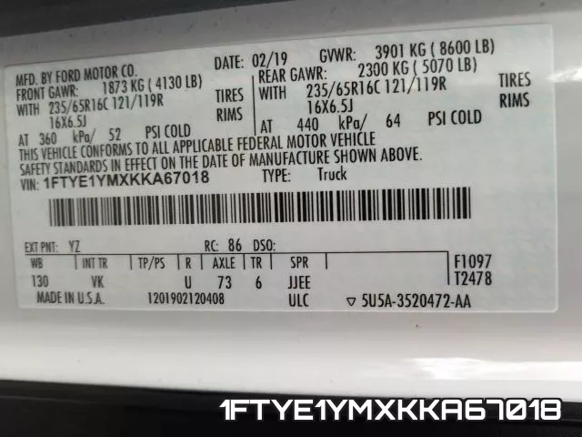 1FTYE1YMXKKA67018 фото 2