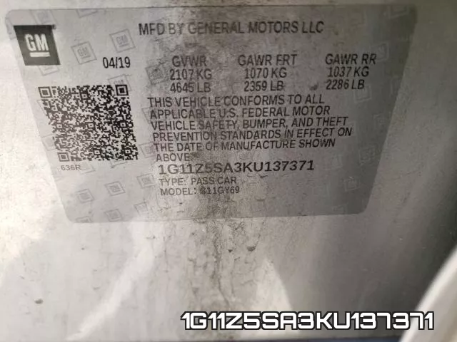 1G11Z5SA3KU137371 фото 2