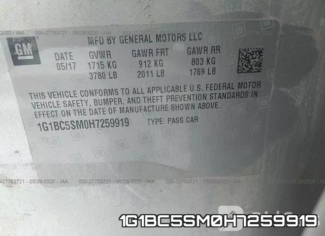 1G1BC5SM0H7259919 фото 10
