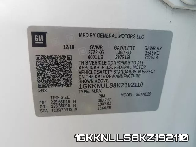 1GKKNULS8KZ192110 фото 2
