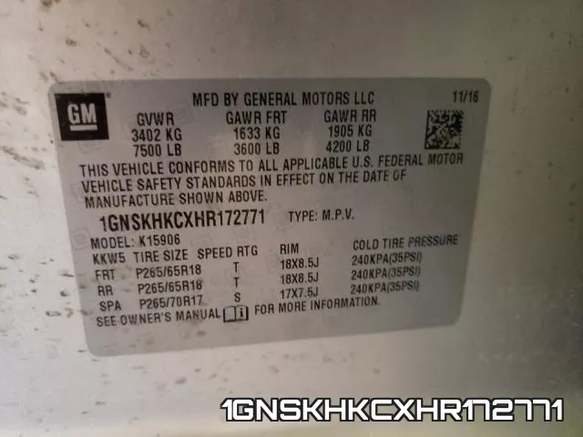 1GNSKHKCXHR172771 фото 2
