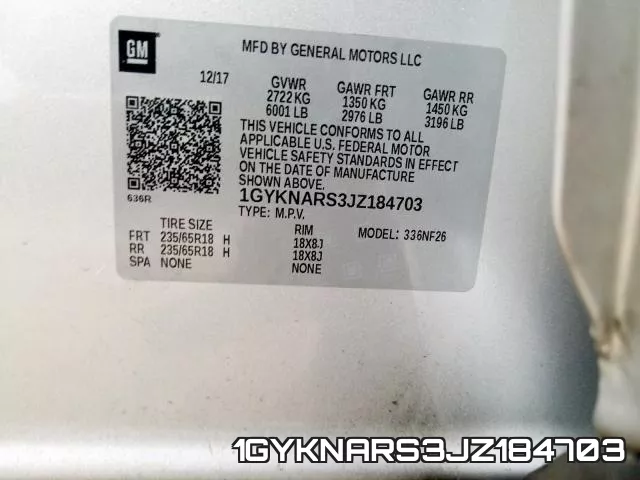 1GYKNARS3JZ184703 фото 2