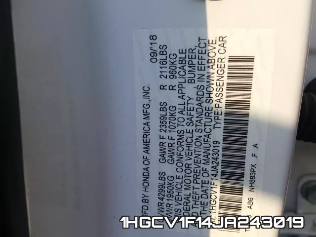1HGCV1F14JA243019 фото 2