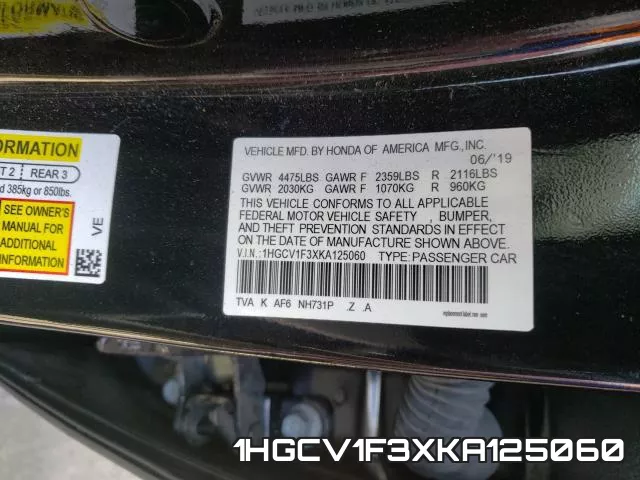 1HGCV1F3XKA125060 фото 2