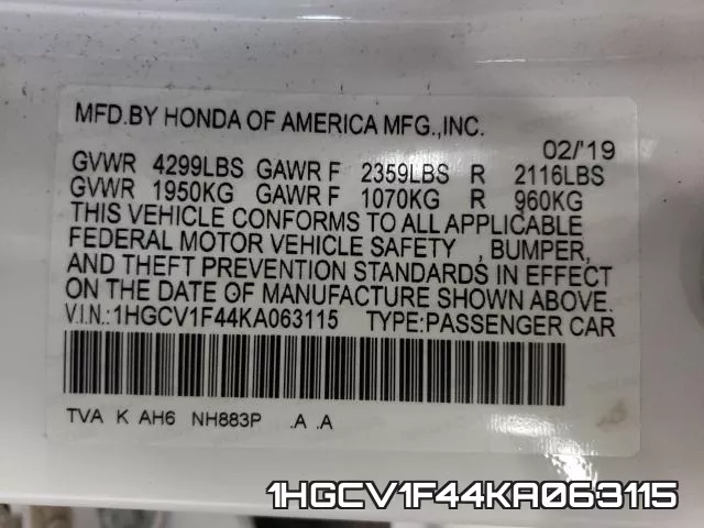 1HGCV1F44KA063115 фото 2