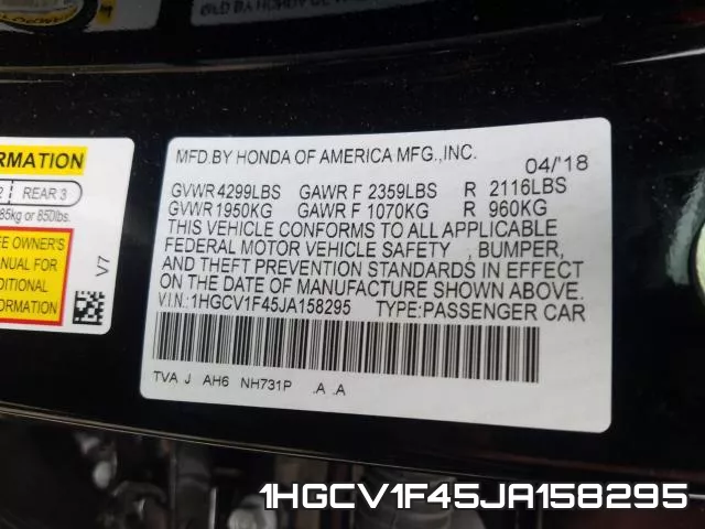 1HGCV1F45JA158295 фото 2