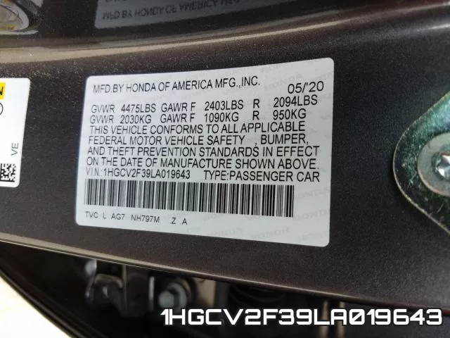 1HGCV2F39LA019643 фото 2