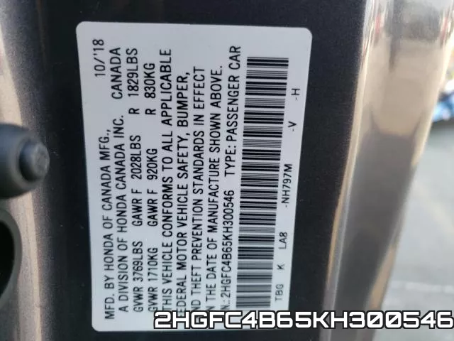 2HGFC4B65KH300546 фото 2