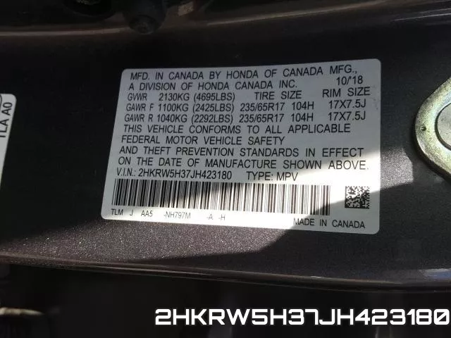 2HKRW5H37JH423180 фото 2