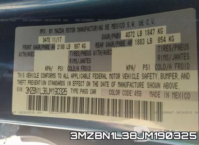 3MZBN1L38JM190325 фото 10