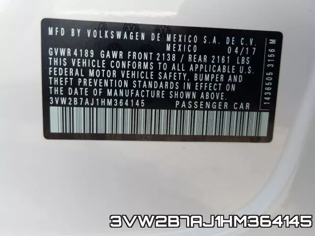3VW2B7AJ1HM364145 фото 2