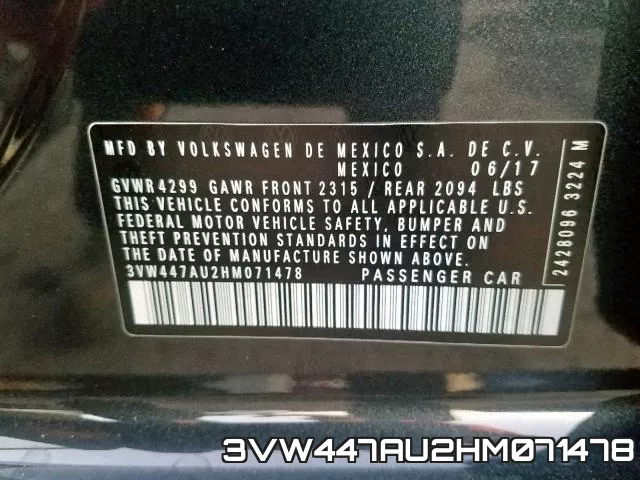 3VW447AU2HM071478 фото 2