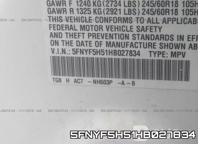 5FNYF5H51HB027834 фото 10