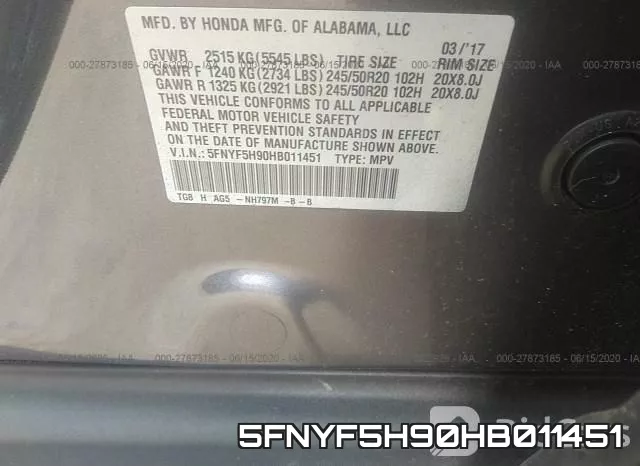 5FNYF5H90HB011451 фото 10