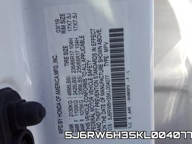 5J6RW6H35KL004077 фото 2