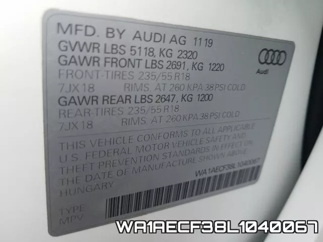 WA1AECF38L1040067 фото 2