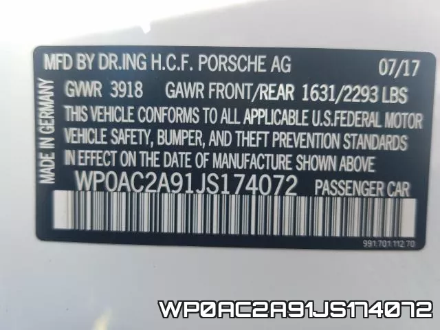 WP0AC2A91JS174072 фото 2