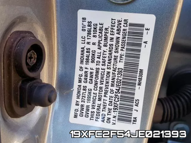 19XFC2F54JE021393 фото 2