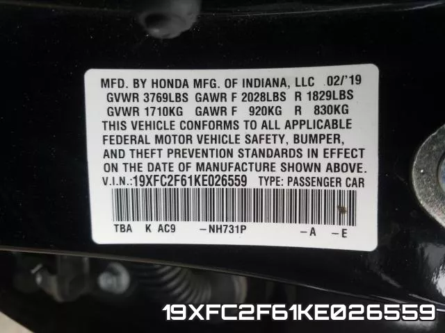 19XFC2F61KE026559 фото 2