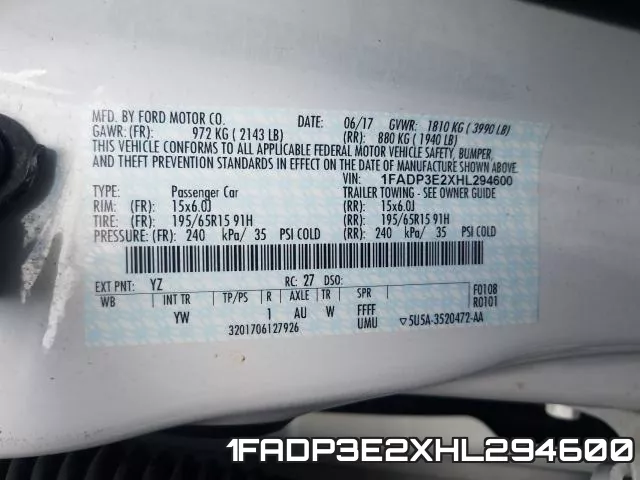 1FADP3E2XHL294600 фото 2