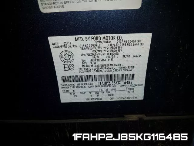 1FAHP2J85KG116485 фото 2