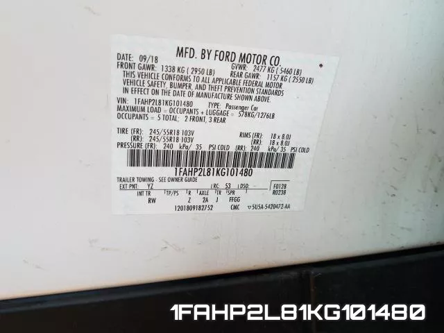 1FAHP2L81KG101480 фото 2