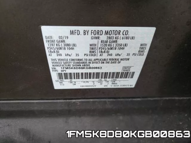 1FM5K8D80KGB00863 фото 2