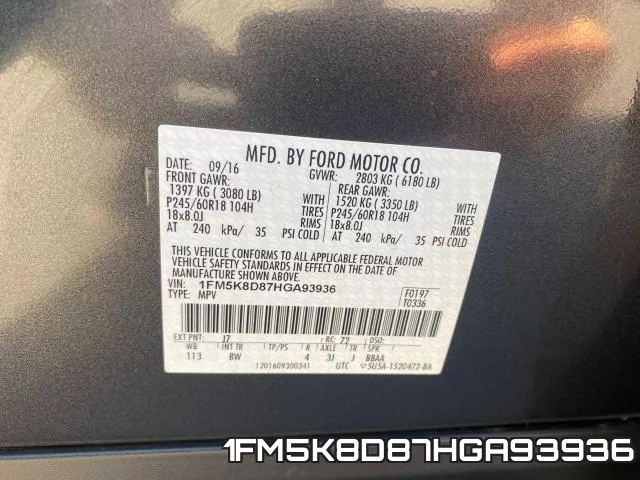 1FM5K8D87HGA93936 фото 2