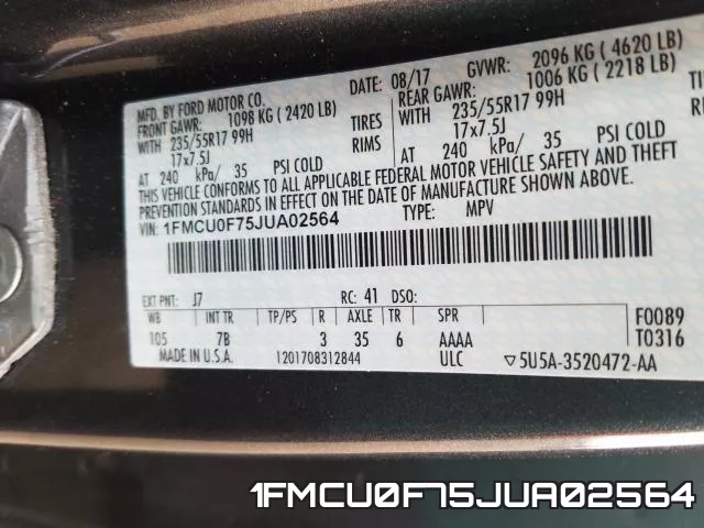 1FMCU0F75JUA02564 фото 2